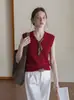 Bufanda de Seda Roja de Lujo Ligero y de Alta Gama, Camiseta sin Mangas de Punto para Mujer, Chaleco Elegante y de Moda para Verano