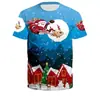Transfronteiriço Novo Divertido Músculo Estampa de Natal Gola O Solto Manga Curta Estilo de Rua Festivo Masculino Plus
