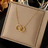 Collar Colgante Doble Círculo Estilo Coreano Simple y Moderno Que No Se Desvanece, Cadena Fina de Acero de Titanio, Joyería de Gama Alta de Nicho