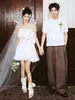 Vestido de Casamento Leve Sem Alças Estilo Francês para Noivas, Vestido de Registro de Cetim de Nicho de Alta Qualidade, Vestido de Noivado, Vestido Curto para o Verão