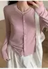 Cardigan de Lã Tencel Gola Redonda Feminino Outono Inverno Novo Cor Sólida Malha Macio Grudento Solto Camada Base Manga Longa Versátil Top