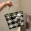 Cesta de Vegetais Puramente Tecida à Mão Bolsa Grande Capacidade Sacola de Compras Armazenamento para Férias Piquenique Azul Nova Bolsa Feminina 2025