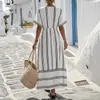 Verano 2026 Nueva Ropa para Mujer Vestido de Diseño Casual Elegante Casual Holgado Rayas Cuello en V Largo