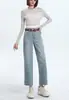 9895 Jeans Cropped de Tiro Alto con Puño para Mujer Petite Pantalones Rectos de Pierna Ancha Cubren las Caderas Adelgazantes
