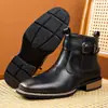 Botas masculinas estilo britânico retrô europeu e americano, botas de motocicleta de salto grosso, botins Chelsea com fivelas de metal, exclusivamente para vendas transfronteiriças da Amazon