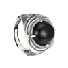 Anillo de cuatro puntas de alta gama plateado, moderno, con símbolo y circón negro, joyería vintage ajustable, directo del fabricante