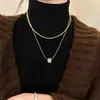 Colar de círculo empilhado de zircônia em camada dupla, elegante e luxuoso, popular online, acessório de pingente de nicho de alta qualidade