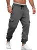 Pantalones jogger de trabajo para hombre para exportación transfronteriza otoño/invierno, pantalones largos casuales con grandes bolsillos laterales, cintura elástica y cordón