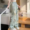 Jeans Rectos Rasgados para Mujer 2025 Otoño Nuevo Diseño Elegante Sueltos Modernos Desgastados Pantalones de Pierna Ancha
