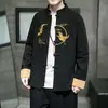 Camisa de estilo chino con cuello mao y bordado, traje Tang, nueva camisa retro de estilo chino con botones, chaqueta casual de moda para hombre de talla grande