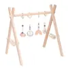 Ornamento de Madeira Decorativo Estilo Nórdico para Fitness Bebê Recém-nascido Barra de Fitness para Bebê Brinquedo Sino Barra de Fitness Pendurado