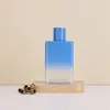 Botella Plástica PET Azul Degradado Tipo Cuadrado Plano Botella de Relleno Cosmético Tónico Esencia Cuidado del Cabello Botella Vacía Fabricante Hecho a Medida