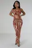 Td2768 Verano Europeo y Americano Transfronterizo Amazon Ropa de Mujer Patrón de Cebra Elegante Falda Larga Vestido de Dos Usos sin Espalda