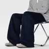 Pantalones casuales de peso pesado color azul marino para hombre, estilo americano de alta calle, ajuste relajado y holgado, pierna recta pierna ancha hasta el suelo