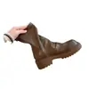 Botas Gruesas de Tacón Grueso y Suela Gruesa Estilo Moda Mamá Uva para Mujer, Punta Redonda, Cremallera Trasera Plisada, Botines de Pelo, Piel Genuina