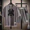Camiseta de Manga Corta Waffle Guapo 2024 para Hombre Verano Falso Dos Piezas Tendencia Marca Juventud Casual Deportiva Traje para Hombre