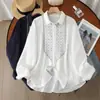 Coleção Outono 2026: Cardigan Feminino de Gaze Dupla Estilo Étnico Bordado Ponto Cruz Retrô Camisa Manga Longa Top Venda por Atacado