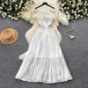 Vestido Largo con Espalda Descubierta y Tirantes para Mujer, Ceñido a la Cintura y Adelgazante, con Diseño de Encaje Hueco con Cordones, Vestido de Hada Estilo Vacaciones, Estilo Versátil