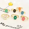 Suministro transfronterizo de anillo abierto de circonita de forma geométrica de gota de aceite multicolor para mujer, cobre chapado en oro de 18 quilates, anillo de personalidad europeo y americano