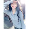 Suéter de punto para mujer súper elegante con cuello camisero, nuevo modelo de otoño 2026, corte ajustado, moderno, top casual