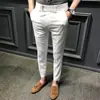 Pantalones de Verano para Hombre, Estilo Coreano, Corte Delgado, Pantalones de Traje para Hombre, Pantalones Casuales de Nueve Puntos para Pies Pequeños, Pantalones Trendy de 9 Puntos, Pantalones Blancos para Hombre
