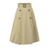 Saia de corte A com abotoamento duplo estilo britânico, nova moda outonal, elegante, cintura alta, emagrecedora, casual, simples, comprimento médio