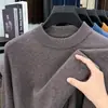 Suéter Masculino 100% Lã, Engrossado, Novo Estilo Inverno 2025, Camada Base Tricotada, Cor Sólida, Caimento Solto