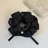 Elástico de Cabelo com Laço de Bolinhas Estilo Francês, Scrunchie de Camada Dupla de Alta Qualidade, Corda Versátil para Rabo de Cavalo e Coque