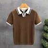 Camisa Polo Tricô Manga Curta Masculina Gola Seagull Decote V Texturizada Color Blocking Estilo Old Money Camiseta Verão Atacado Fabrica Transfronteiriça