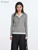 Camisa Henly Heyhenry Estilo Preppy Color Contrastante Manga Larga Camiseta Mujer Primavera y Otoño Nuevo Empalme Falso Dos Piezas Top Ajustado