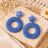 Pendientes de Rafia Coloridos Estilo Resort Bohemio para Mujer Pendientes de Flor de Cerámica de Nicho Ins Suministro Transfronterizo de Moda
