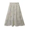 Conjunto de Dos Piezas para Mujer Feiyuan Estilo Chino Nuevo Suéter de Punto de Color Sólido + Falda de Campana con Estampado de Hojas de Bambú, Atuendo Diario de Estilo Tradicional para el Trabajo