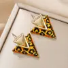 Pendientes de Clip Retro Europeo y Americano con Estampado de Leopardo, Triángulo Geométrico de Esmalte, Corazón, Pendientes de Moda con Sentido del Diseño para Mujer