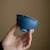 Esmalte de Roca con Chispas Doradas, Taza Azul Zafiro con Pie Alto y Boca de Flor, Taza de Maestro, Taza de Cerámica, Taza de Cata de Té, Juego de Té Kung Fu, Taza para Beber Té