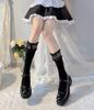 Calcetines de terciopelo con lazo de encaje Lolita para mujer, hasta la rodilla, de seda blanca y negra para estudiantes japonesas.