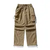 Pantalones casuales funcionales para hombre Han Lu, resistentes al agua, para exteriores, con diseño tridimensional, grandes bolsillos de parche y cintura con cordón, de corte holgado y pierna recta, perfectos para otoño