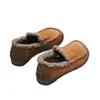 Zapatos Doudou para Mujer Invierno Forrados de Felpa Calientes Botas de Nieve Zapatos Peludos 2025 Planos Retro Punta Redonda sin Cordones Zapatos de Algodón