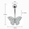 Piercing de umbigo em estilo ins europeu e americano com zircônia em formato de borboleta, pircing de umbigo com haste curva, joias de body piercing transfronteiriças disponíveis no AliExpress