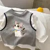 Camiseta de manga larga 2026, nuevo modelo primavera y otoño, camiseta divertida estampada para niños y niñas, camiseta básica de algodón puro transpirable de dibujos animados casual