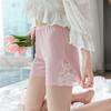 S297 Shorts de Segurança de Renda Lateral Estilo Coreano de Verão Shorts Protetores Vazados Shorts com Fenda Pequena Shorts de Três Quartos Canelados Estilo Fino