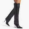 Europeas y Americanas Nuevas Botas Sexy de Tacón Stiletto de Punta Sobre la Rodilla Moda Pasarela Costuras Talla Grande Botas Rectas para Mujer