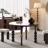 Mesa Redonda de Comedor y Sillas Retro Francesas de Madera Maciza Mesa Redonda de Diseñador Creativo Estilo Antiguo Mesa de Comedor de Troncos para Apartamento Pequeño en Casa