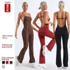 Mono de Yoga Deportivo Transfronterizo Europeo y Americano de Amazon para Mujer con Hermoso Diseño en la Espalda, Bloques de Color, Alta Elasticidad, Secado Rápido, de una Sola Pieza con Pantalones Largos Acampanados