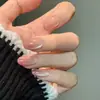Suave Rosa Nude Cuentas de Vidrio Ojo de Gato Degradado Manicura Blanqueamiento Nuevo Parche Removible Elegante Usable Hecho a Mano