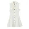 Vestido Mini Sem Manga de Crepe Feminino Estilo Europeu e Americano Primavera 2025 2592