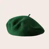 Boina de lã clássica de alta costura para outono e inverno para mulheres, boina de lã simples de cor sólida artística retrô universal