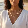 Colar Estilo Praia Europeu e Americano com Elementos Oceânicos, Pingentes de Concha, Estrela-do-Mar e Búzios em Liga Metálica, Corrente Resistente, Acessórios de Férias