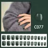 Novo Retro de Outono Esmeralda Cor Pura Quadrado Curto e Redondo Unhas Usáveis Tinta Branca Verde Manicure Unhas Postiças 24 Peças