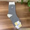Nuevos Calcetines de Mujer Coreanos de Otoño e Invierno con Rayas Finas y Oso Bordado, Color Versátil, Hasta la Pantorrilla, Calcetines de Algodón Suaves, Moda al por Mayor