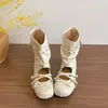 Primer Encuentro Temporada Dulce Estilo Fresco Hebilla de Hebilla de Cuero con Lazo Botas Frescas Sandalias de Fondo Plano No Cansan los Pies para Mujer Verano 2026 Nuevas para Combinar con Faldas